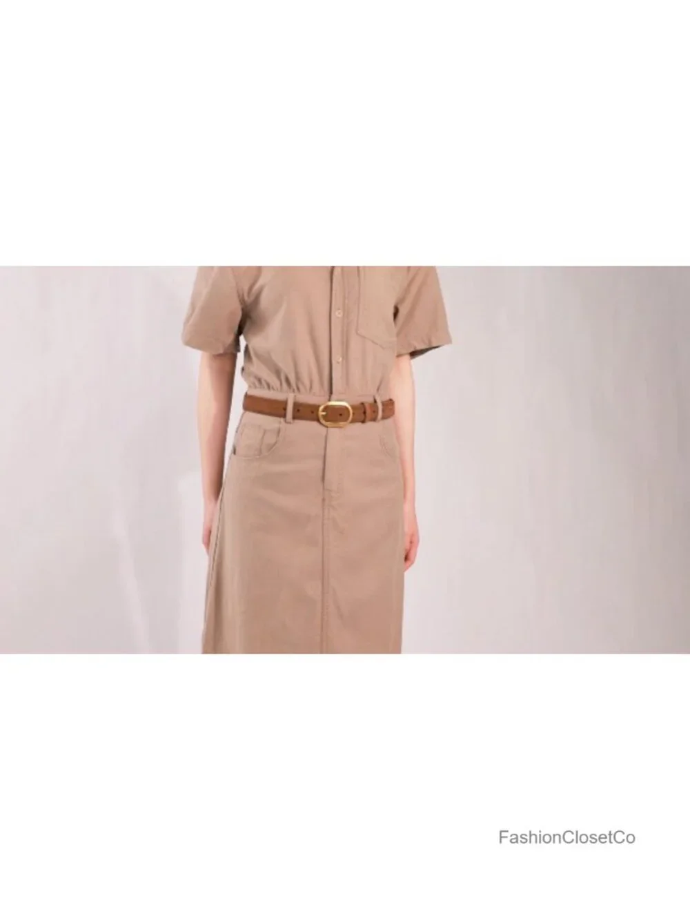 Genuine Suede Leather Wide Belt with Gold-Tone Buckle